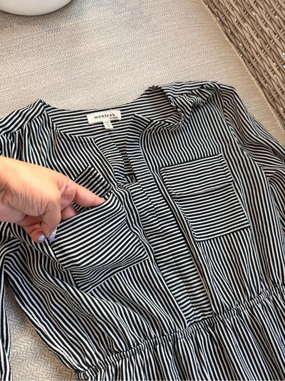 Monteau Black and White Striped Shirt Dress
